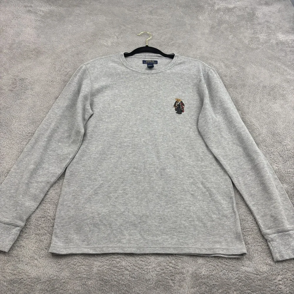 Polo Ralph Lauren PolBear Waffle Knit Thermal Shirt Mens M Gray Sleepwear Preppy